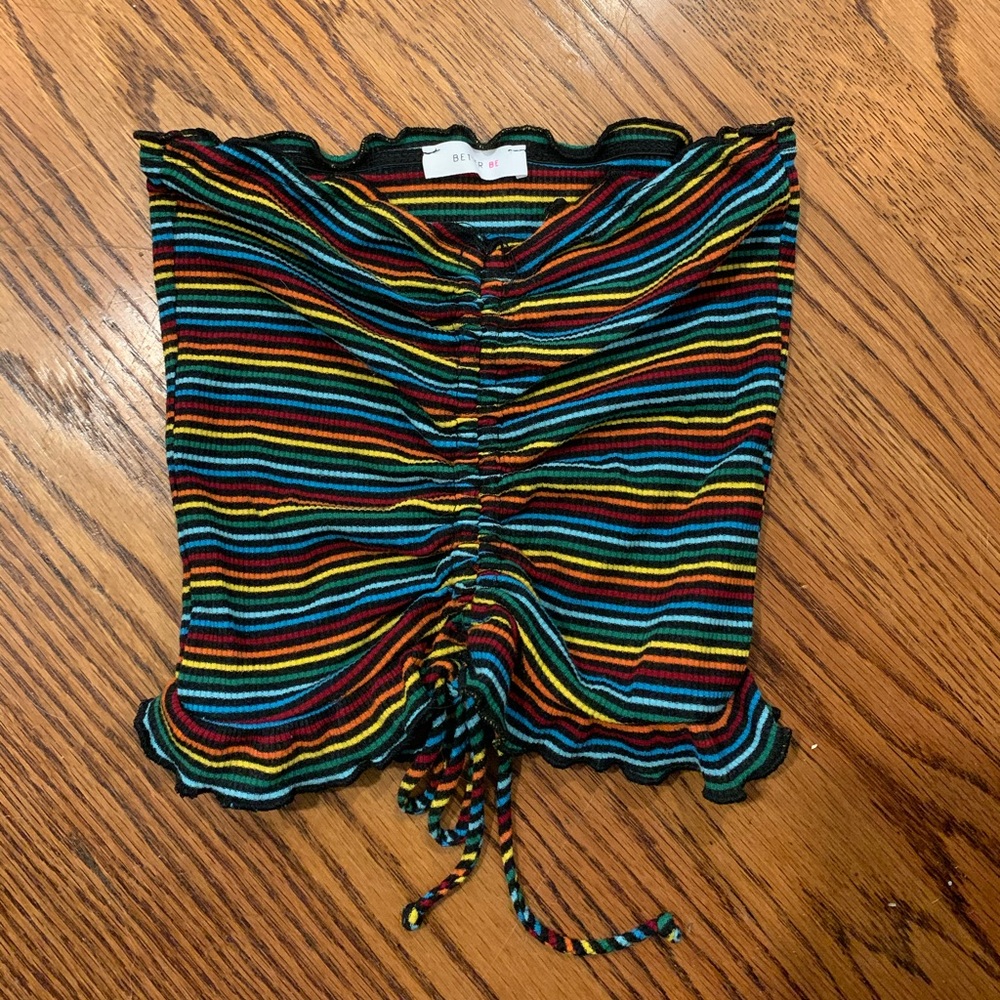 Rainbow striped tie crop top